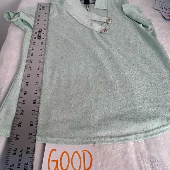 Jamie Sadock Green Sparkly Short Sleeve Golf Polo Shirt Top Medium Unique Collar - Picture 7 of 7